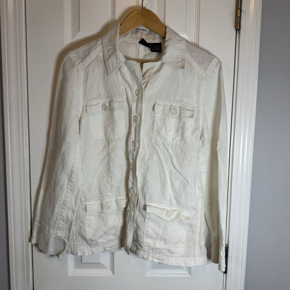 Willi Smith Linen Top Jacket Womens 14 Long Sleeve‎ Elegant White Jacket
